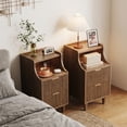 thumbnail image 5 of UGTOO Nightstands Set of 2, Mid-Century Modern Bedside Tables with 2 Fluted Drawers and Open Shelf, Narrow Walnut End Side Table for Bedroom Small Spaces, 5 of 18