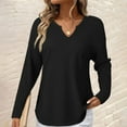 thumbnail image 2 of Holzkary Women's Waffle Knit Tops 2025 Long Sleeve V Neck Shirts Business Casual Blouses Basic Shirts Womens Tops Knit Notched V Neck Shirts Casual Trendy Solid Color Loose Blouses Black Xl, 2 of 5