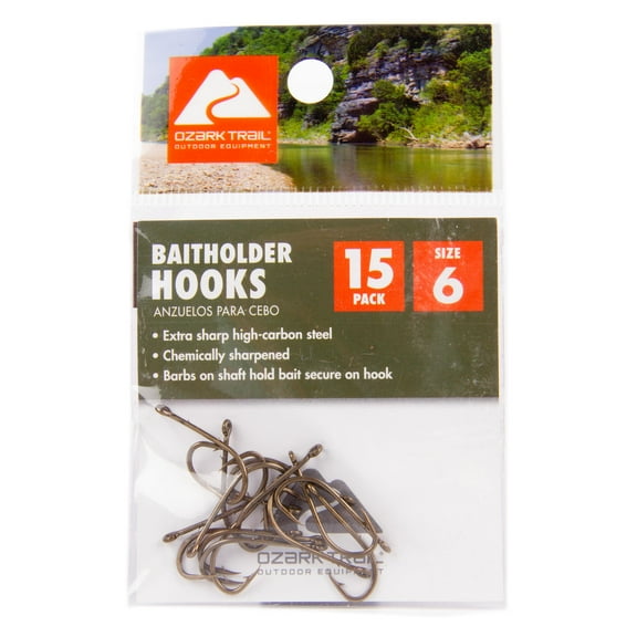 Ozark Trail Bronze Baitholder Light Wire Fishing Hooks Size 6 - 15 Pack