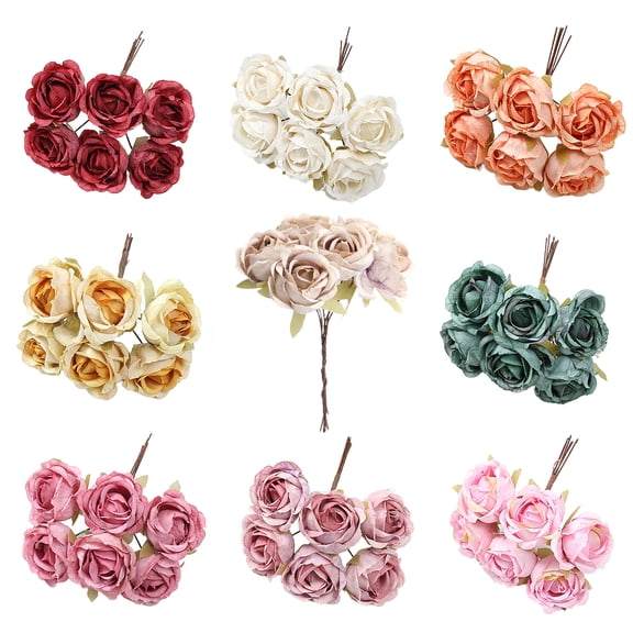 Walbest 1 Bouquet of European Style Retro Simulation Rose Flower, Lightweight Decorative Faux Silk Rose DIY Garland Accessories Fake Flower, Headdress Simulation Bouquet