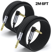 EBXYA 1/4 Inch Guitar Cable 2-Pack Straight to Right Angle 6ft Instrument Cable with Light Gray Molded Connectors & Dual-Color Braiding for Electric Guitar, Pedalboard, Studio & Live Gig