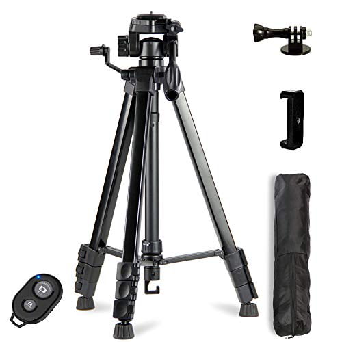Dezuo 60” Camera Tripod Stand for Phone Matte Black Gopro with Universal Cellphone Mount Bluetooth Remote Shutter and Gopro Adapter with Carry Bag Smartphone DSLR 