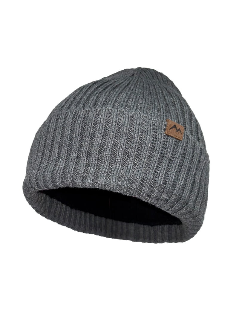 George Men's Ribbed Fleece Lined Knit Beanie,Charcoal Grey Heather