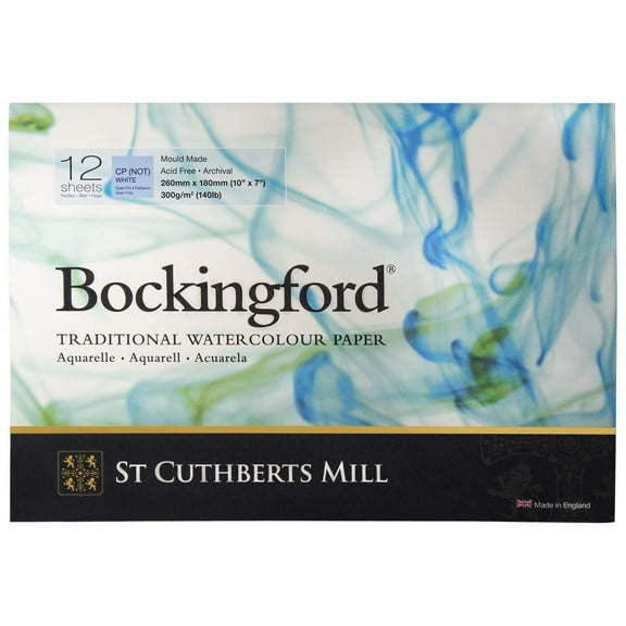 St Cuthberts Bockingford Watercolor Pad, Cold Pressed, Glue Binding, 140lb/300gsm, 12 Sheet, 7x10 inch, 1 Count
