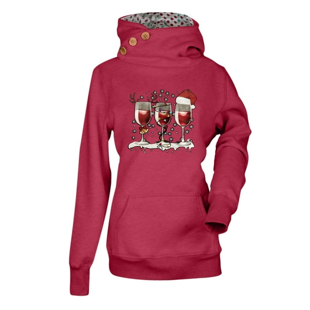 Pntutb Mujeres Cuello alto Sudaderas con capucha Manga larga Estampado de Navidad Sudaderas Suéteres tops Pntutb Pntutb-4200