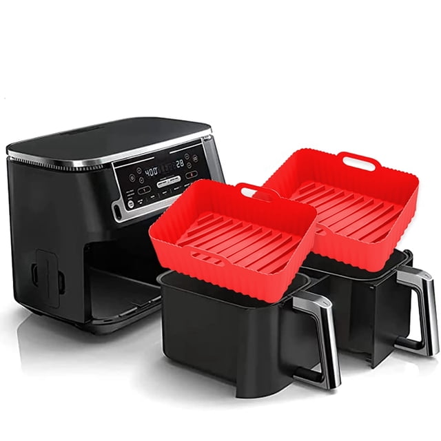 Doublures en Silicone pour Friteuse à Air Chaud, 2 Pcs Doublures Réutilisables en Silicone pour Friteuse à Air Carrées, Accessoires de Four pour Friteuses à Air Sûrs pour les Aliments, Remplacement du Papier Parchemin Inflammable, Casseroles de Plaque de Cuisson en Silicone