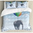 thumbnail image 1 of Animal Duvet Cover Set Queen Size, Elephant Attached to Colorful Baloons in Sky Geometric Paper Effect Polygonal Art, Decorative 3 Piece Bedding Set with 2 Pillow Shams, Multicolor, by Ambesonne, 1 of 3