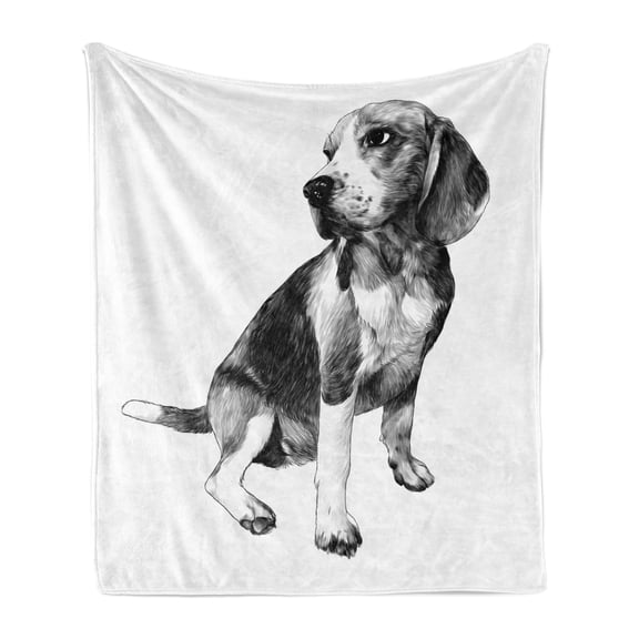 Beagle Soft Flannel Fleece Blanket, Monochrome Sketch of Dog Friend Breed Motifs Print on Plain Backdrop, Cozy Plush for Indoor and Outdoor Use, 50" x 60", Charcoal Grey Pale Taupe, by Ambesonne