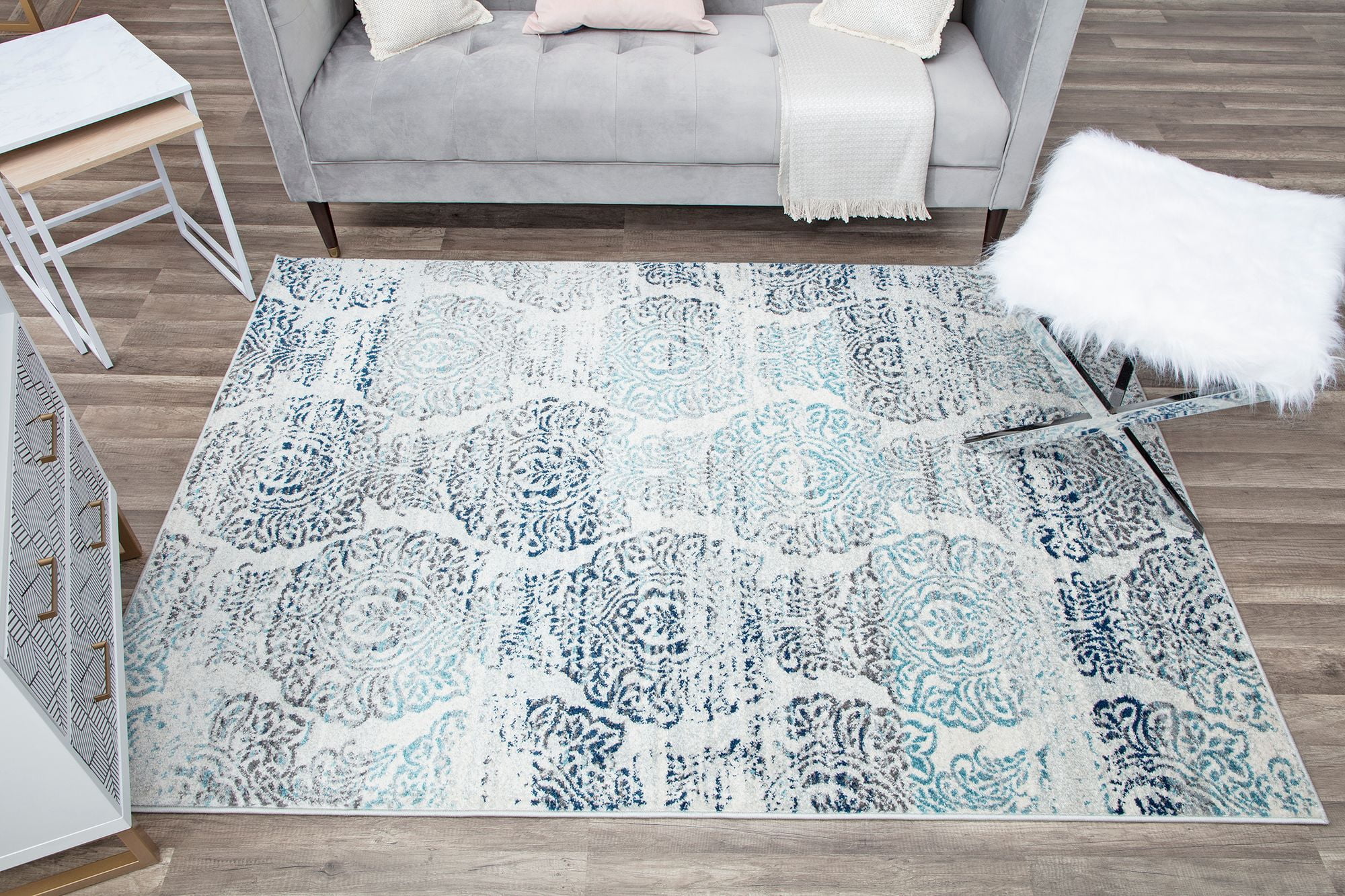 Rugs America Aurea KA10A Dove Slate Geometric Contemporary Blue Area Rug, 8'x10'
