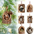thumbnail image 2 of Beautynvta 6 Pcs Forest Animal Christmas Ornaments, 3.15'' Cute Forest Animal in Tree Hole Ornaments for Christmas Tree, Personalized Acrylic Hanging Ornament, Gifts for Animals Lovers, 2 of 6