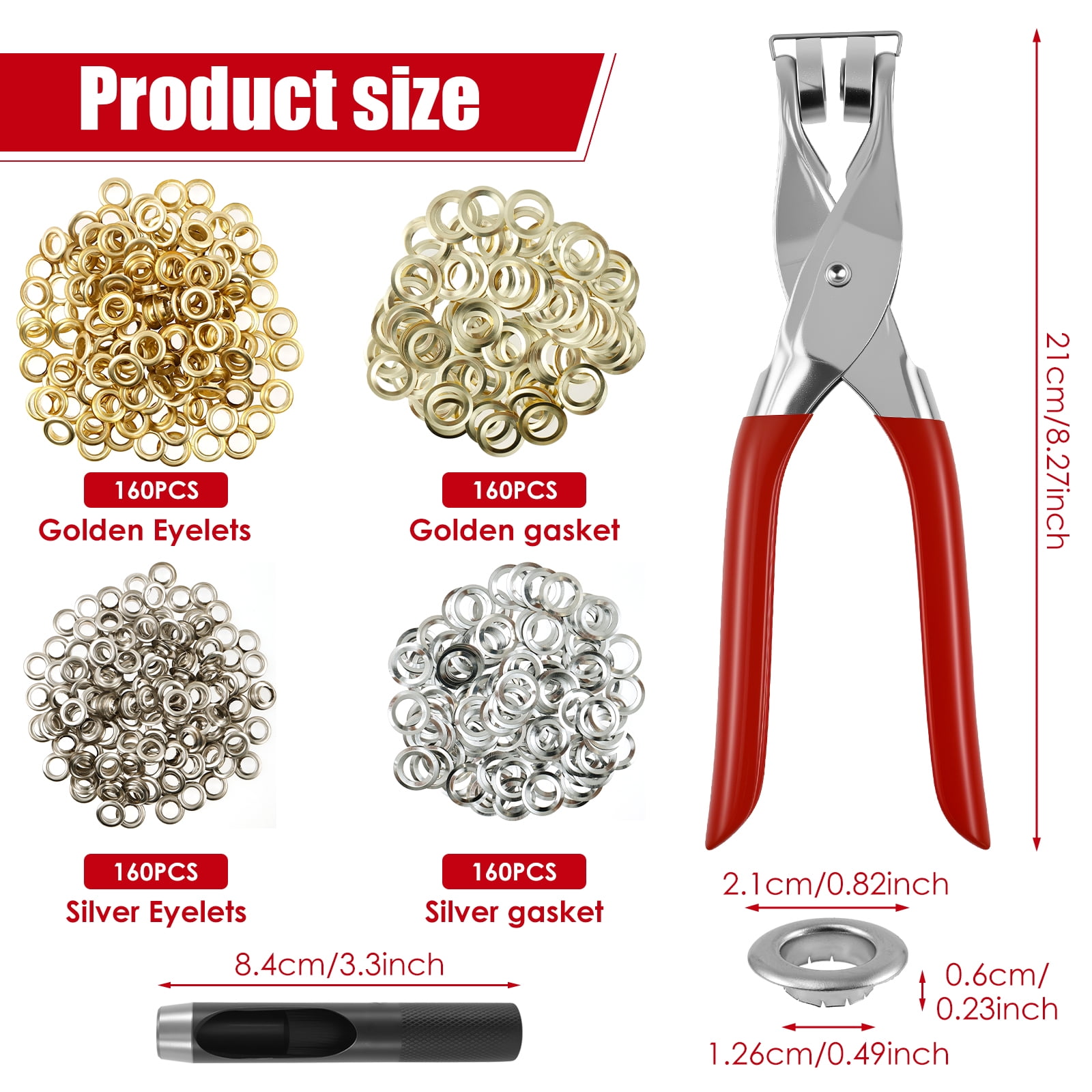 Grommet Tool Kit 1/4 Inch Eyelet Pliers Hole Punch 1200 Pcs Gold Silver Washers (640pcs )