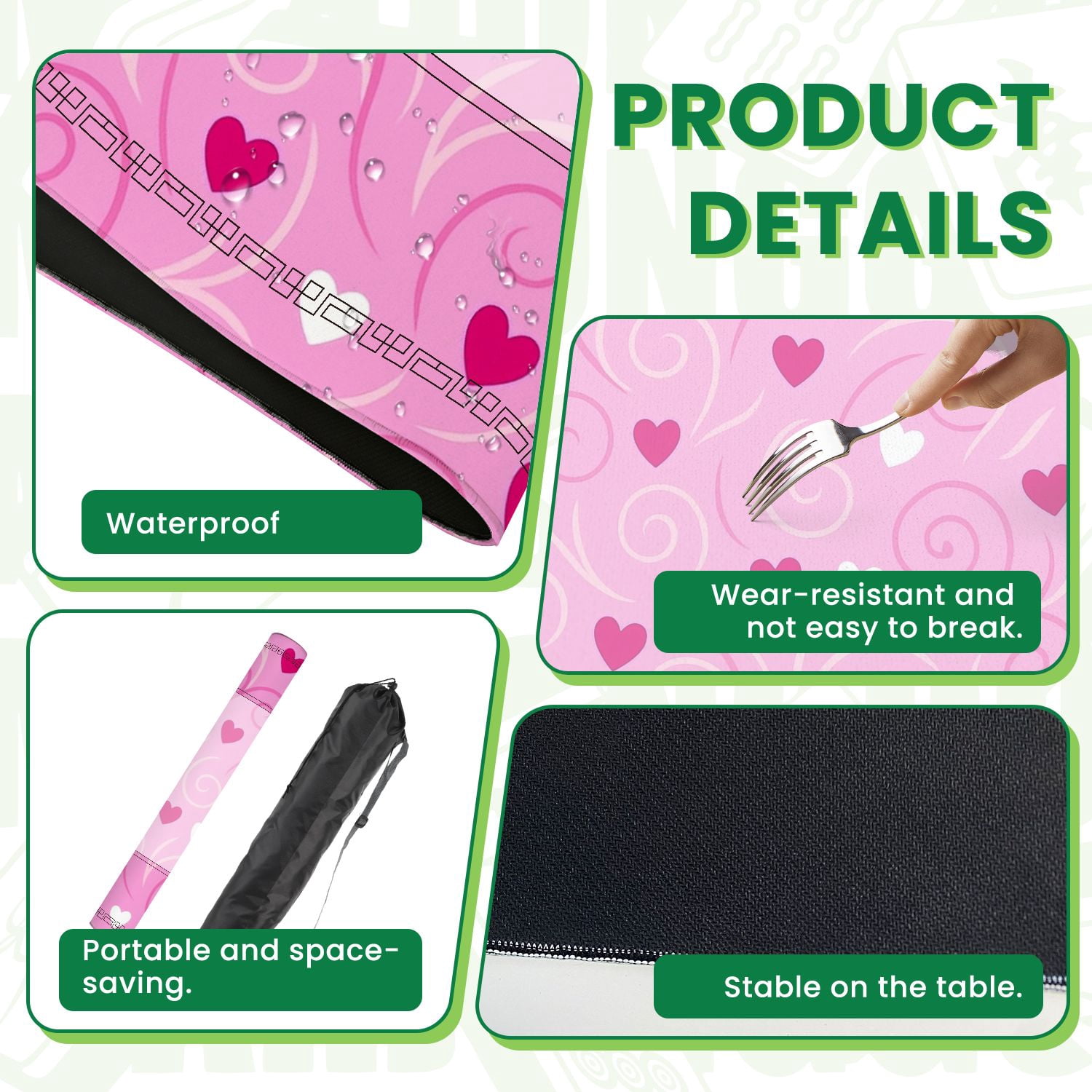Mahjong Mat 31.5" x 31.5" Pink Swirl Red White Hearts Romantic Valentine s Design Non-Slip Noise Reduction American Mahjong Tiles Table Cover for Dominoes Poker Card Board Games Gift
