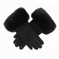 thumbnail image 2 of Women Winter Suede Gloves Lady Warm Fleece Lining Thick Velvet Wrist Checkered Windproof Outdoor Cycling Adult Gloves, 2 of 7