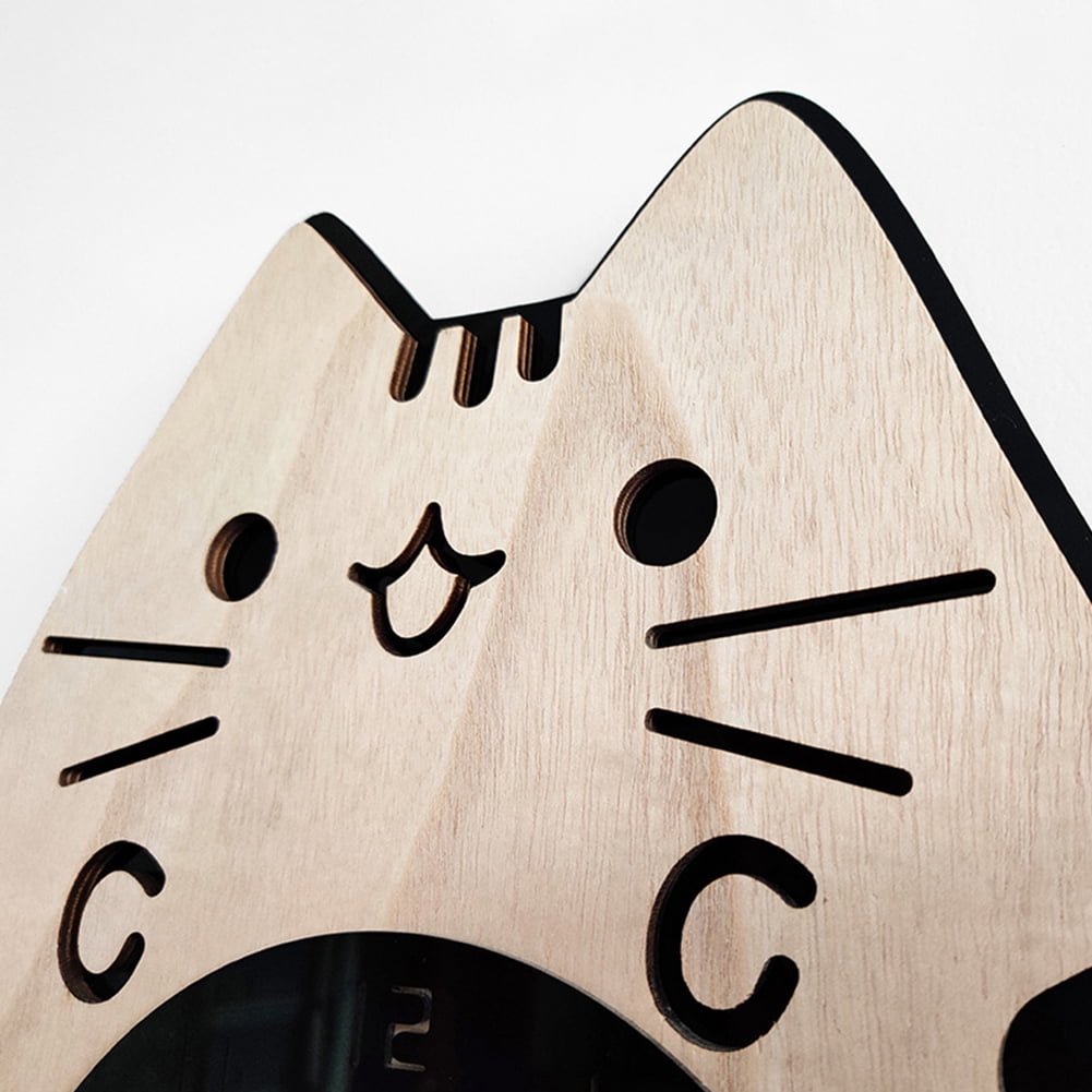 ITIGOITIE Cat Wagging Tail Wall Clock, Wooden Cartoon, Mute, Kids Room/Bedroom Creative Decorative
