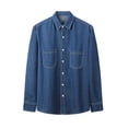 thumbnail image 4 of Maqroz Mens Dress Shirts Basic Denim Long Sleeve Button Up Tops Solid Classic Point Collar Blouses with Single Chest Pocket Formal Workwear, 4 of 5
