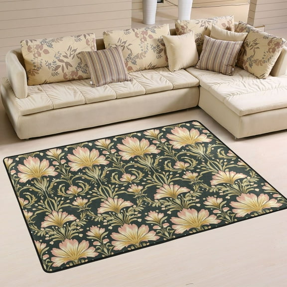 WOBOGO Vintage Art Nouveau Pattern Carpet Non-Slip Rugs Soft Doormat 36×24in Living Dining Room Bedroom Decorative