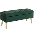 thumbnail image 1 of HOMCOM Upholstered Storage Ottoman Bench with Wood Legs, Dark Green, 1 of 10