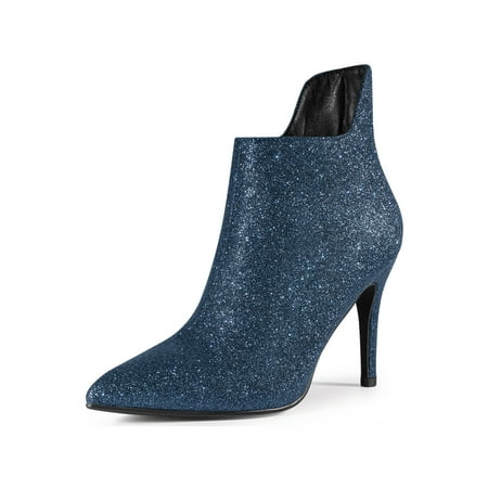 

Allegra K Women s Glitter Pointed Toe Stiletto Heel Cutout Ankle Boots