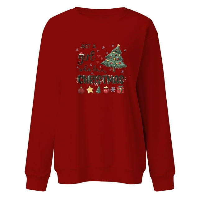 Gibobby Sudaderas para mujer Sudadera informal de manga larga con cuello redondo y estampado de árbol de Navidad para mujer para la temporada de otoño e invierno(Rojo,M)