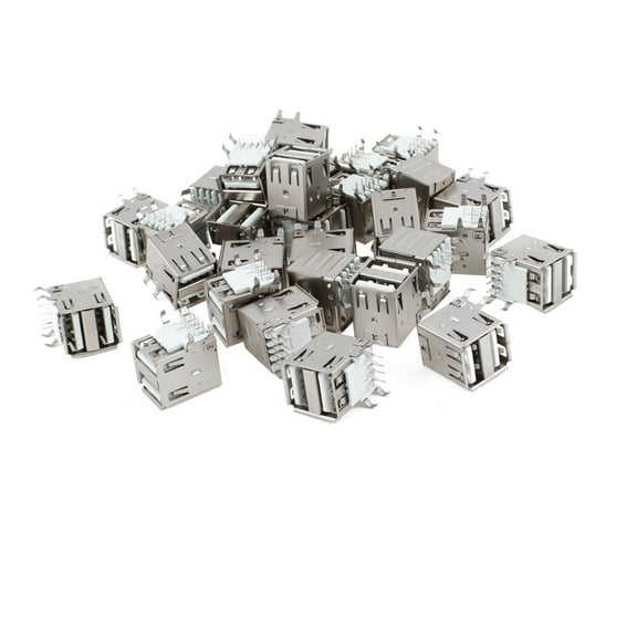 Unique Bargains 30pcs 90 Degree DIP PCB Mount 8-Pin Female USB A Dual Socket Port Connector