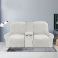 thumbnail image 4 of Housse de Causeuse Inclinable 2024 avec Housse pour Console Centrale, Housse Extensible en Velours 8 Pcs pour Canapé Inclinable 2 Places, Bleu Paon, 4 of 11