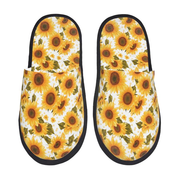 Balery Modern Elegant Sunflower Pantuflas de Casa de Felpa Silenciosas con Diseño Estampado, Zapatillas Cómodas Antideslizantes de Algodón para Interior-Large