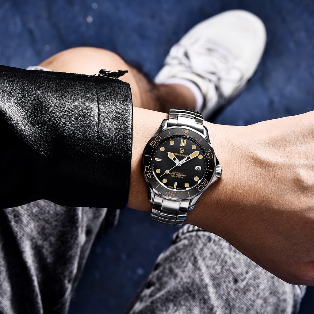 PAGANI DESIGN Men's Watches full Automatic Mechanical Sports Wrist Watch for Men Stainless Steel Mesh Watchband 100M Waterproof Ceramic Bezel PD1667