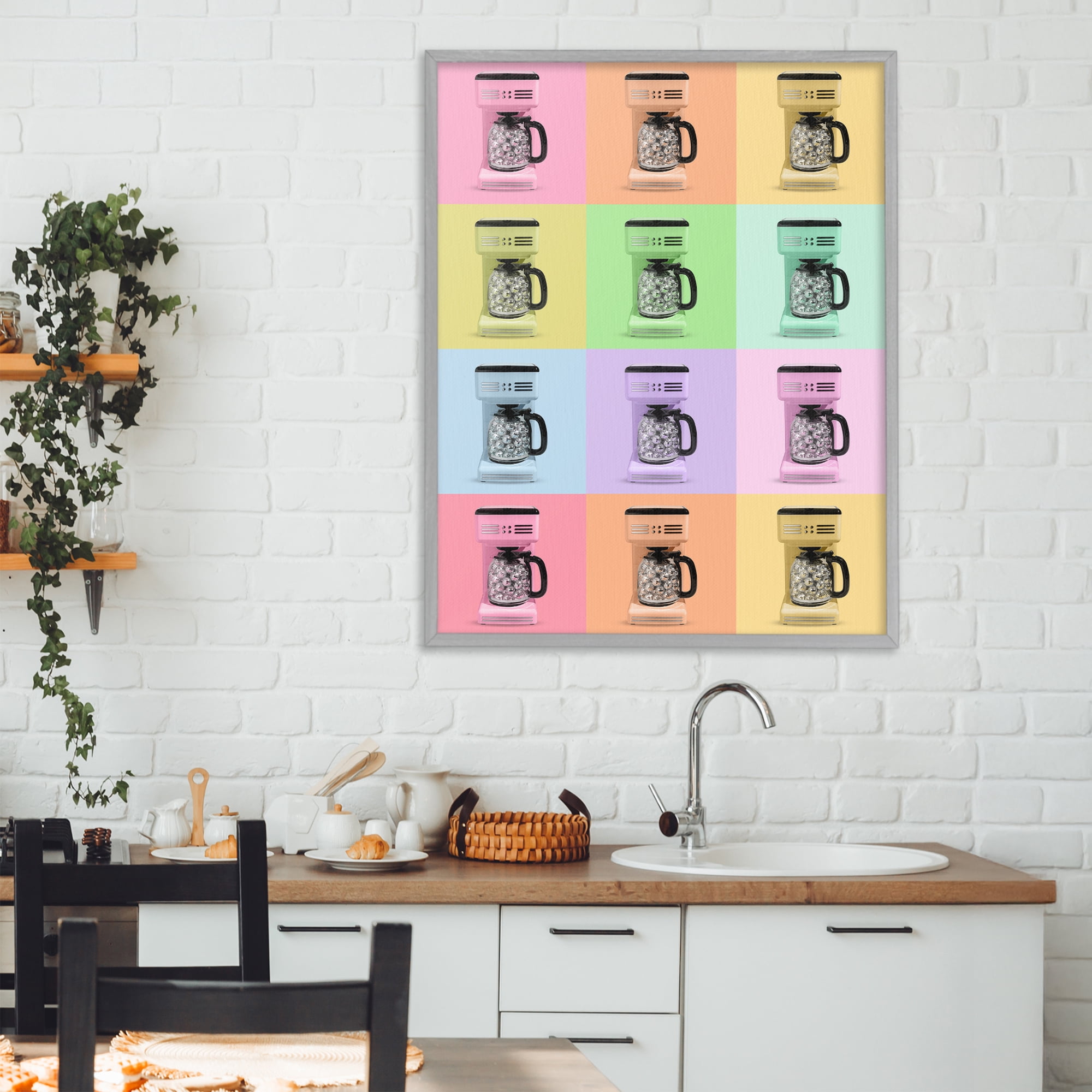 Stupell Industries Disco Coffee Maker Collage Gray Framed Giclee Art, design by LISH Creative