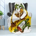 thumbnail image 4 of Beach Soft Flannel Fleece Throw Blanket, Image of Young Man in Hammock and Message in a Bottle at Beach Design, Cozy Plush for Indoor and Outdoor Use, 50" x 70", White Green Yellow, by Ambesonne, 4 of 5