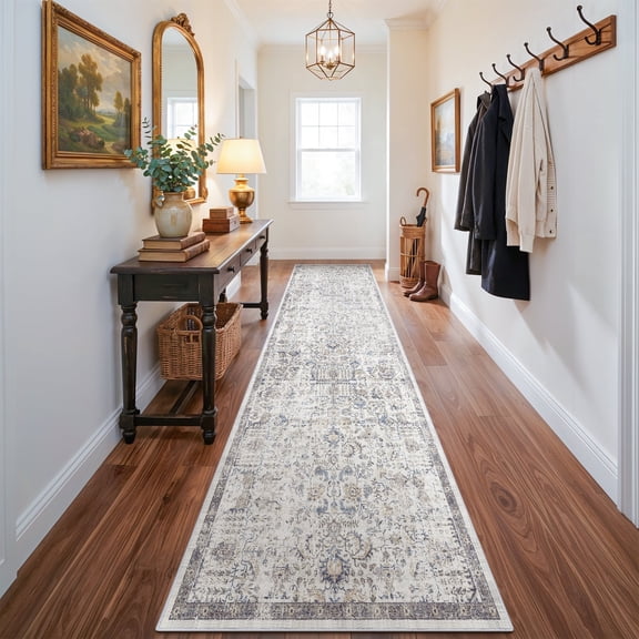 RUUGME Hallway Washable Runner Rug - 2'6x12 Kitchen Runner Rugs with Non Slip Backing Indoor Farmhouse Carpets for Living Room Bedroom