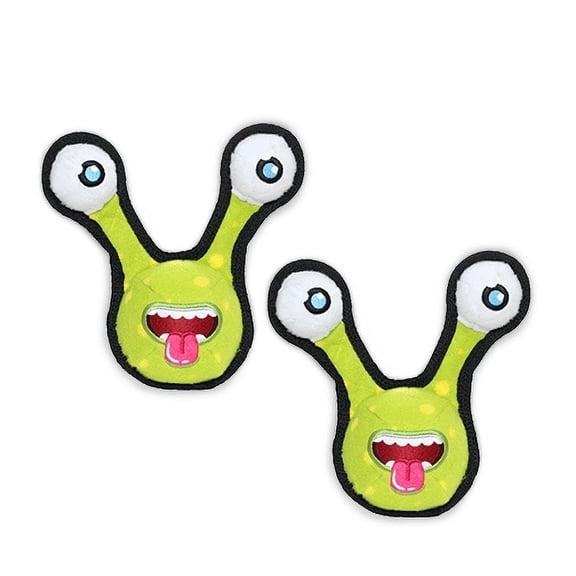 TUFFY Alien Ball Green 2eye Durable Plush Squeaky Dog Toy, 2-Pack