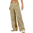 thumbnail image 3 of Low Rise Striped Pants for Women Pull on Drawstring Boho Wide Leg Jeans Trendy 2025 Yellow M, 3 of 9