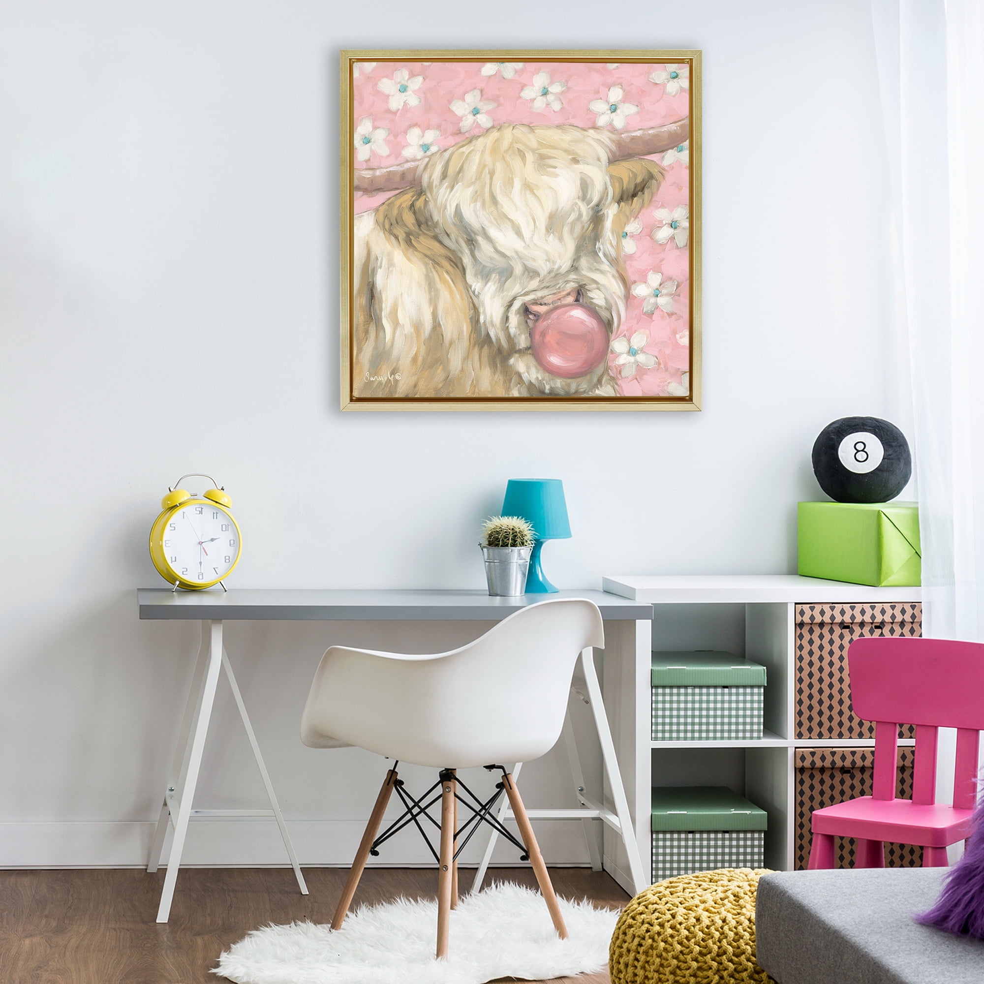 Stupell Industries Bubblegum Cutie Cattle Gold Framed Floater Canvas Wall Art, design by Sara G. Designs