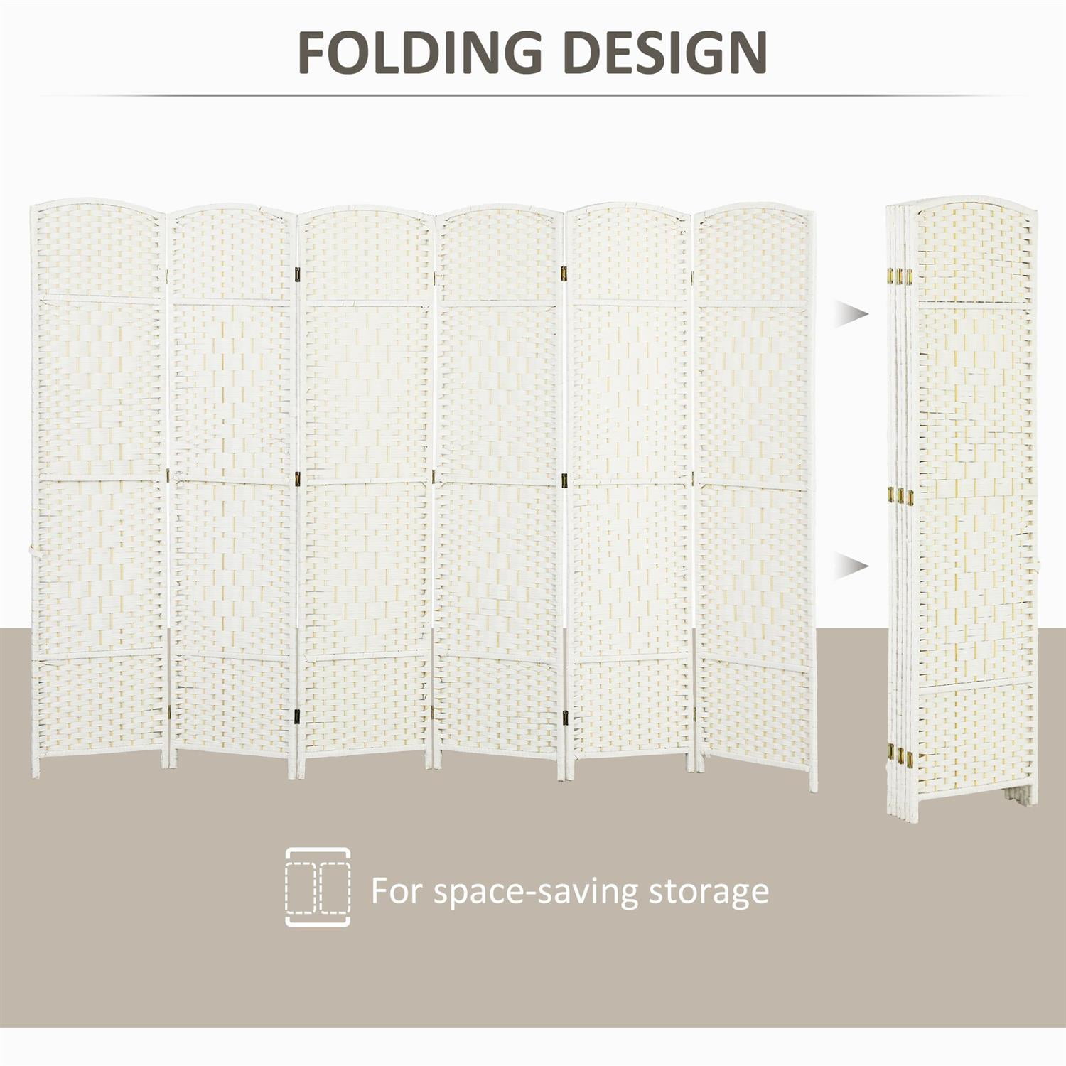 Demi Bonn 6' Tall Folding Room Divider Screen, 6 Panel Wood Partition Privacy Screen for Home Office Decor, Space Separation, White