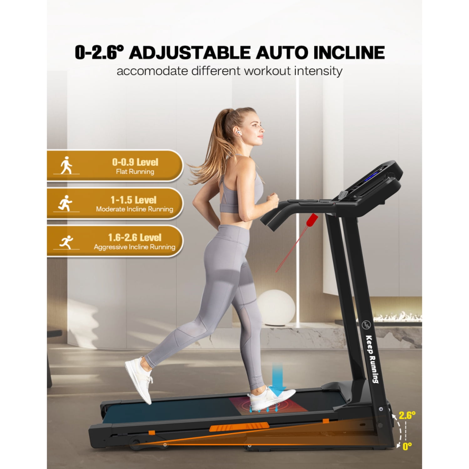 Foldable Treadmill with Incline, 3.5HP Motor, 330LB Capacity, Handrail Speed Controls, Pulse Monitor, 12 Training Programs, LED Display, APP Integration, Space-Saving Design