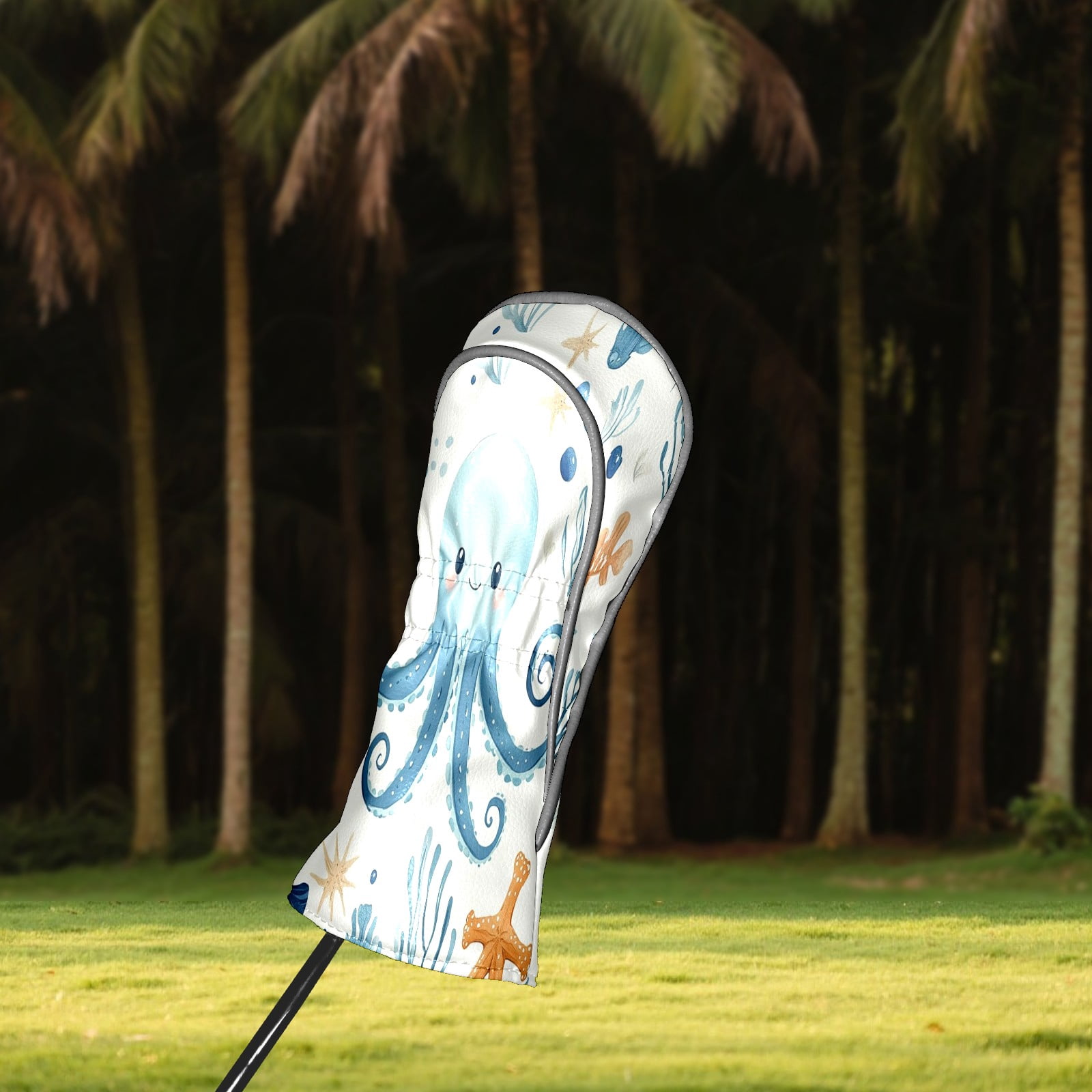 Golf Club Covers PU Leather Waterproof Head Covers for Fairway Woods Hybrids Cute Cartoon Sea Creatures Unisex Fits Most Brands