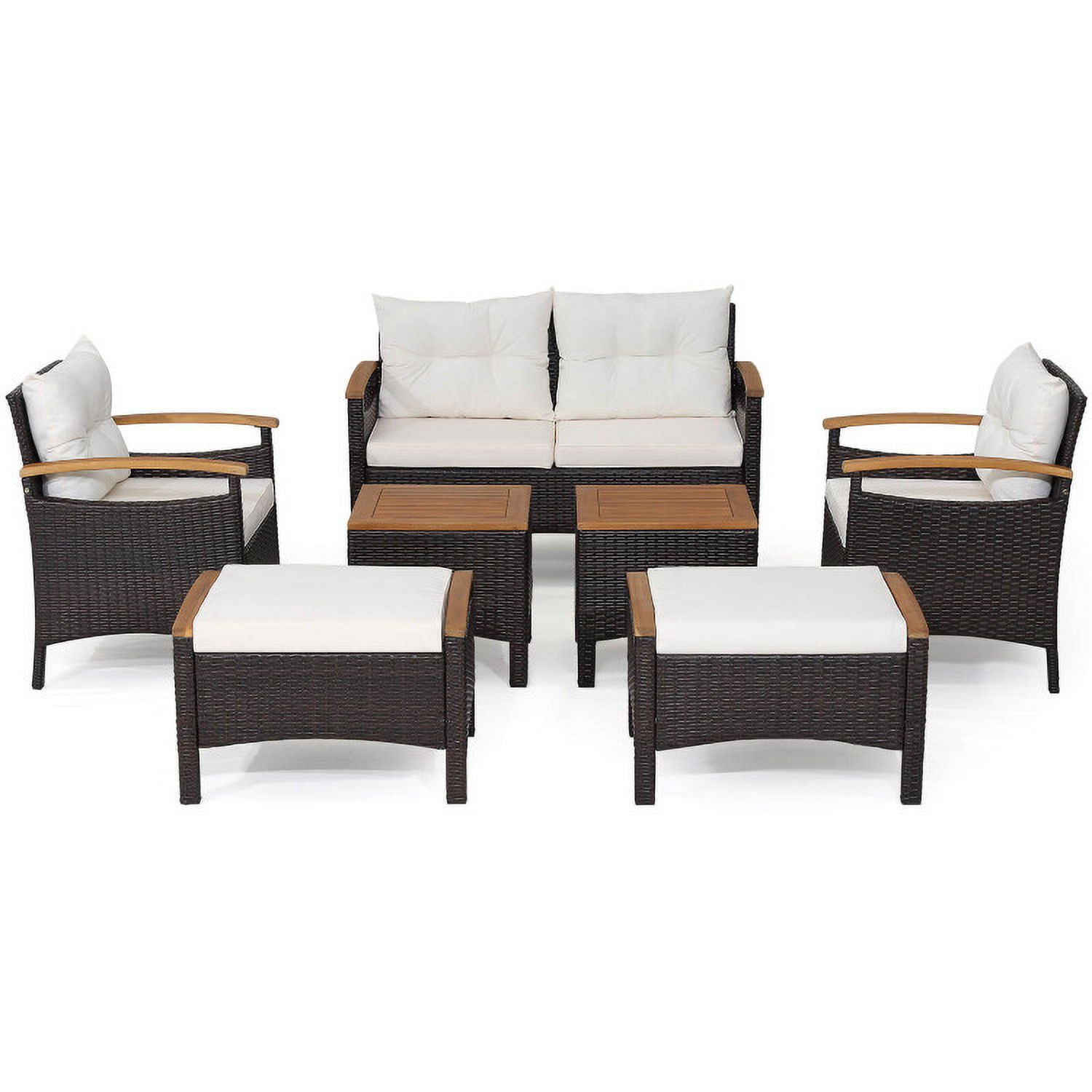 Aimee Lii 7 Pieces Rattan Patio Conversation Set with Acacia Wood Tabletop, Outdoor Patio Furniture Set Aimee Lii 7 Pieces Rattan Patio Conversation Set with Acacia Wood Tabletop, Outdoor Patio Furniture Set
