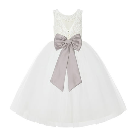 

Ivory Lace Back Flower Girl Dress Junior Bridesmaid Princess 212noFT