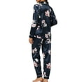 thumbnail image 3 of INSPIRE CHIC Women's Satin Pajamas Sleepwear Long Sleeve Tops with Pants Button Down Floral Lounge Sets L Navy Blue, 3 of 5
