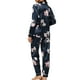 thumbnail image 3 of Pijamas de satén para mujer INSPIRE CHIC, ropa de dormir de manga larga con pantalones, conjuntos de lounge con botones, XL, azul marino, estampado floral, 3 of 5