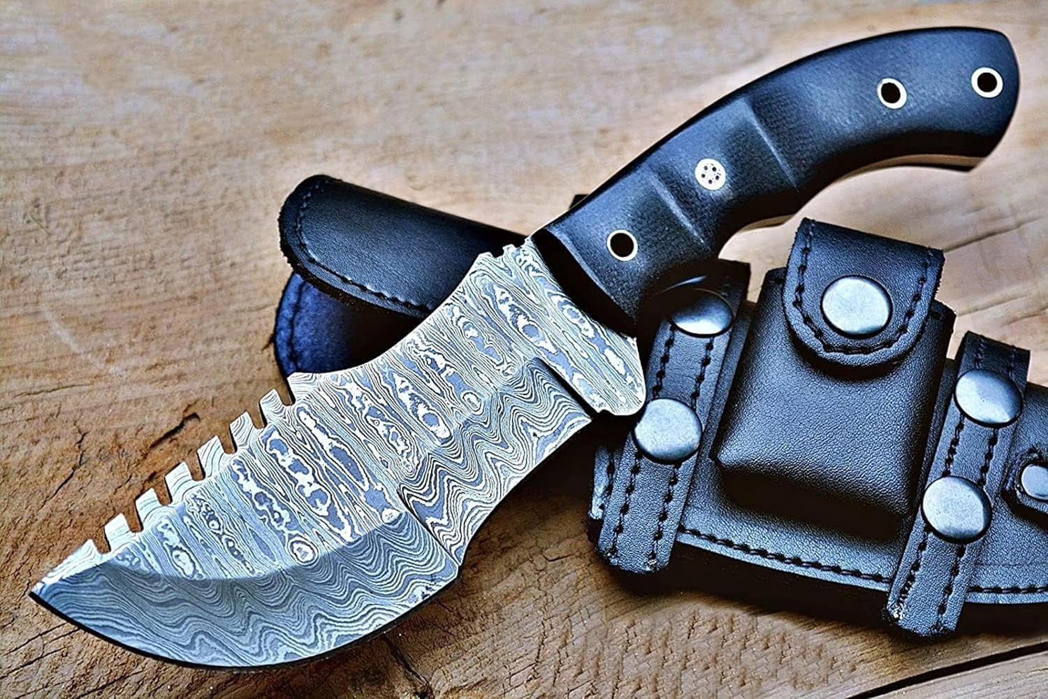 Handmade D2 Steel Tracker Knife 12" - Full Tang Fixed Blade - Micarta Handle & Leather Sheath - Bushcraft Outdoor Camping & Survival Hunting Knife - Collector Hunter Gifts