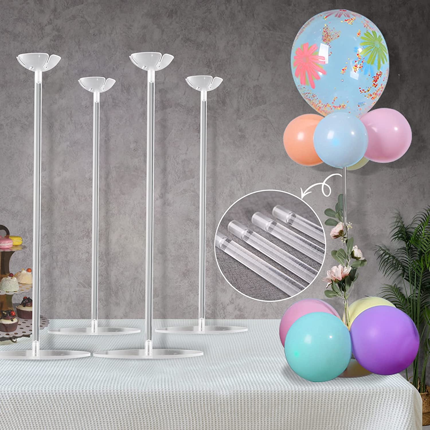YALLOVE Clear Acrylic Tabletop Balloon Stand Kit, Adjustable Height, 15 ...