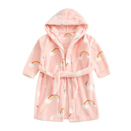 

ZHUASHUM Toddler Baby Boys Girls Cartoon Bathrobes Flannel Night-Robe Sleepwear