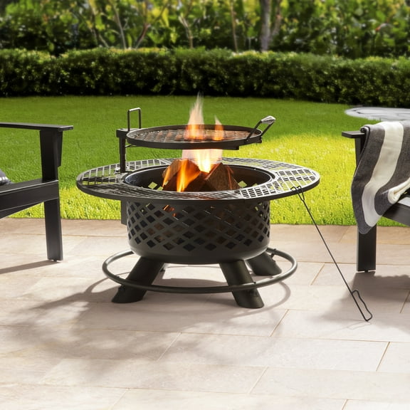 Mainstays 40-inch Wood Burning Ranch Fire Pit with Removable Stainless Steel Cooking Grate and Convenient Lid