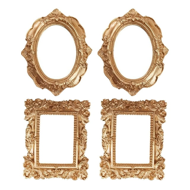 4Pcs Vintage Picture Frame Resin Golden Ornate Textured Photo Frame Photo Holder Jewelry Display Props Home Decoration()