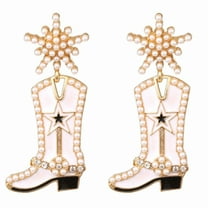 GHSOHS Sterling Silver Earrings Pearl Beaded Cowboy Boot Drop Dangle Earrings Shiny Rhinestones Pearl Star Snowflake Boot Earrings Fashion Jewelry Birthday Gift Fashion Earings Ear Ring