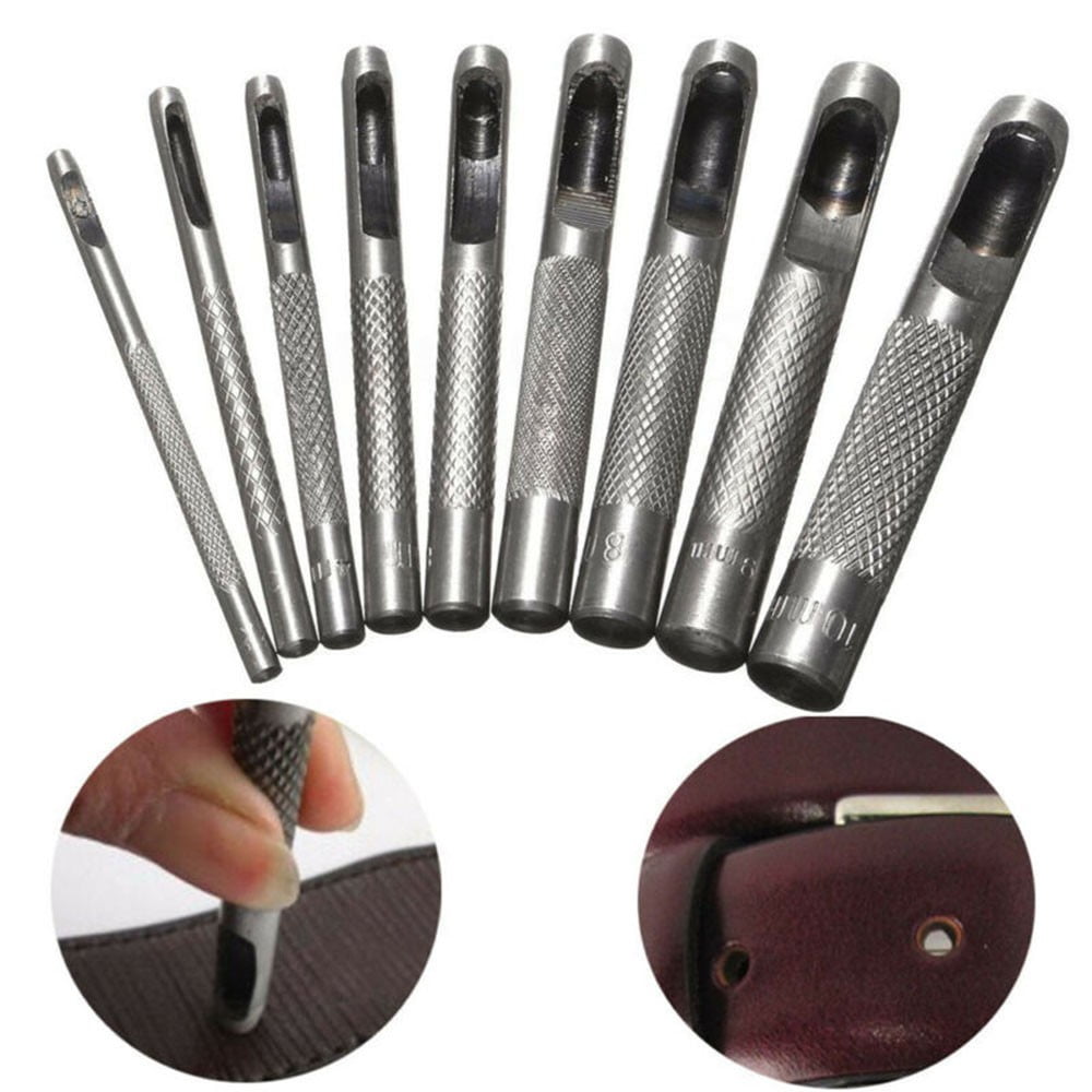 9pcs Heavy-Duty Hollow Leather Hole Gasket Punch Set Cutter Belt Wad Puncher Kit
