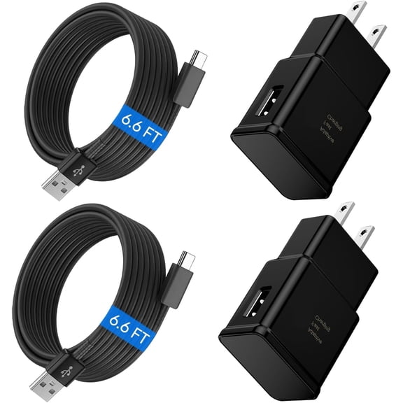 Adaptive Fast Charging Block USB Wall Charger Adapter Fits Samsung Galaxy S25/S24/S23/S22/S22 Ultra/S21/S20/S10/S9/S8/S7/Edge/Note 10 Quick Charge (Black, 2 Pack)