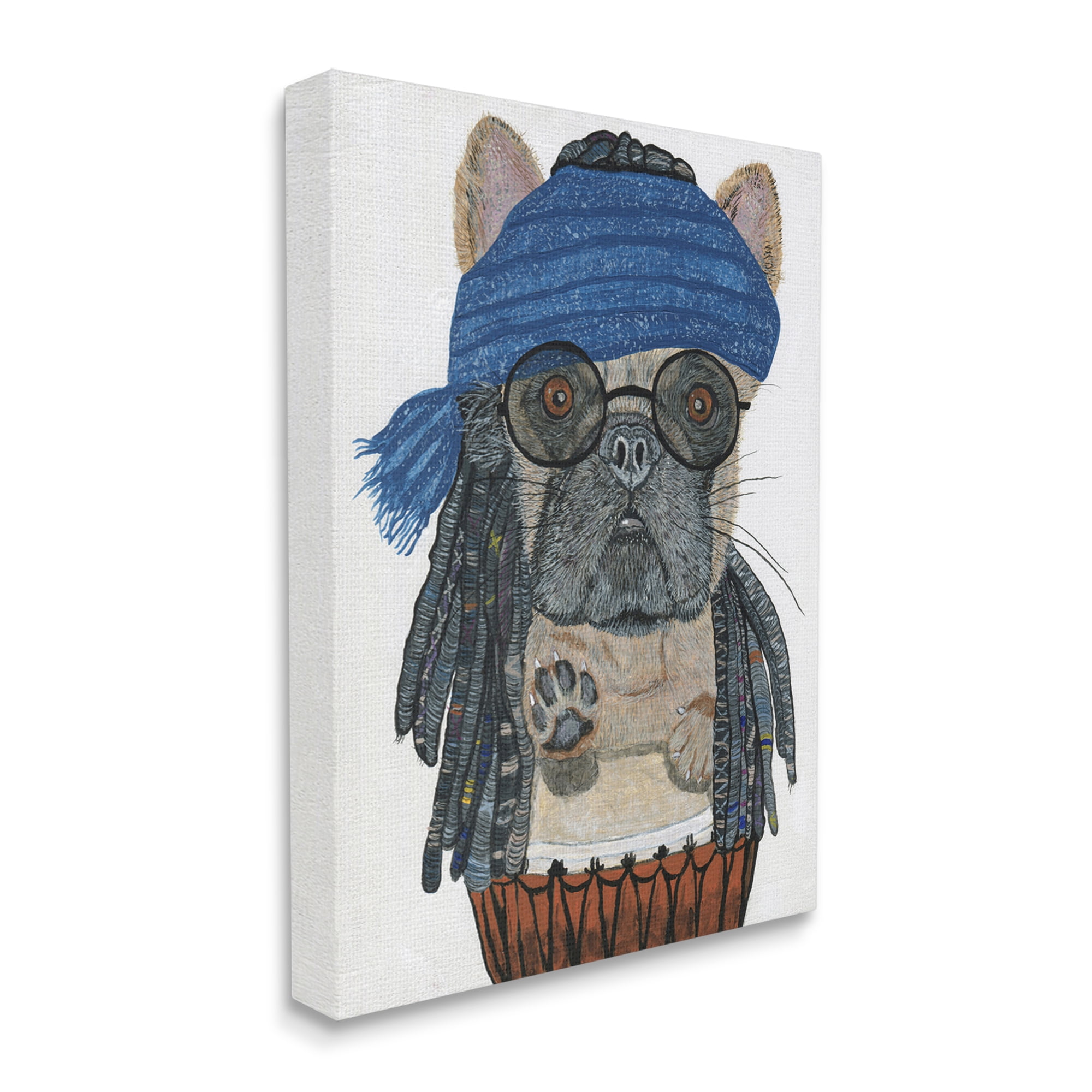 Stupell Industries Pug with Dreads Animals & Insects Painting Gallery Wrapped Canvas Art Print Wall Art, 16 x 20