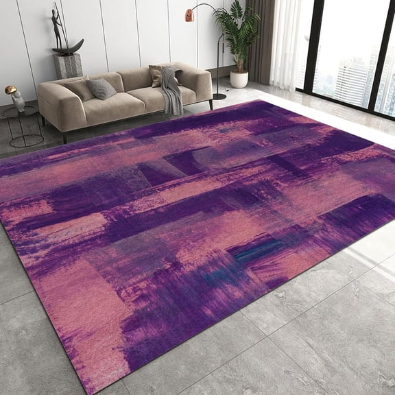 Purple Pink Area Rugs - Abstract Oil Painting Ultra Thin Washble Rug, Stain Resistant Anti Slip Backing Rugs for Living Room,Bedroom, Home Decor Area Rug 2x3ft